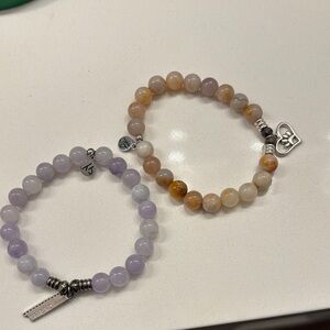 Two-Piece Lavender and Honey Agate Beaded Stretch Bracelet Set